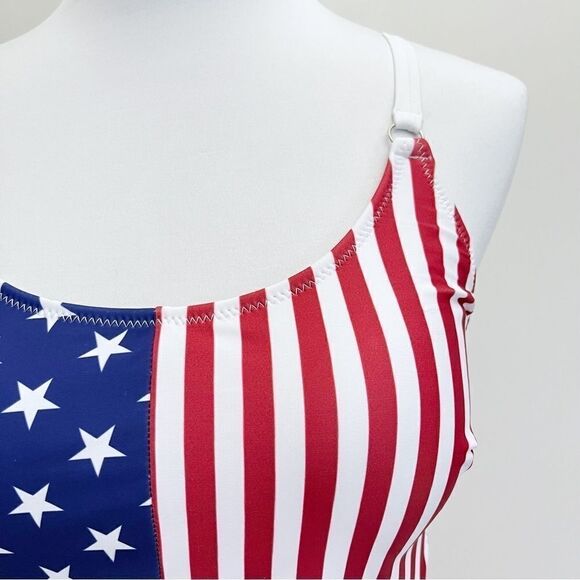 Patriotic USA American Flag Stars and Stripes Lattice One Piece Swimsuit - Picture 3 of 16